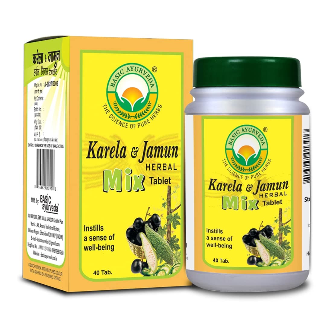 Basic Ayurveda Karela & Jamun Herbal Mix Tablet | Helps to Improve Digestive Health - 40 Tablet