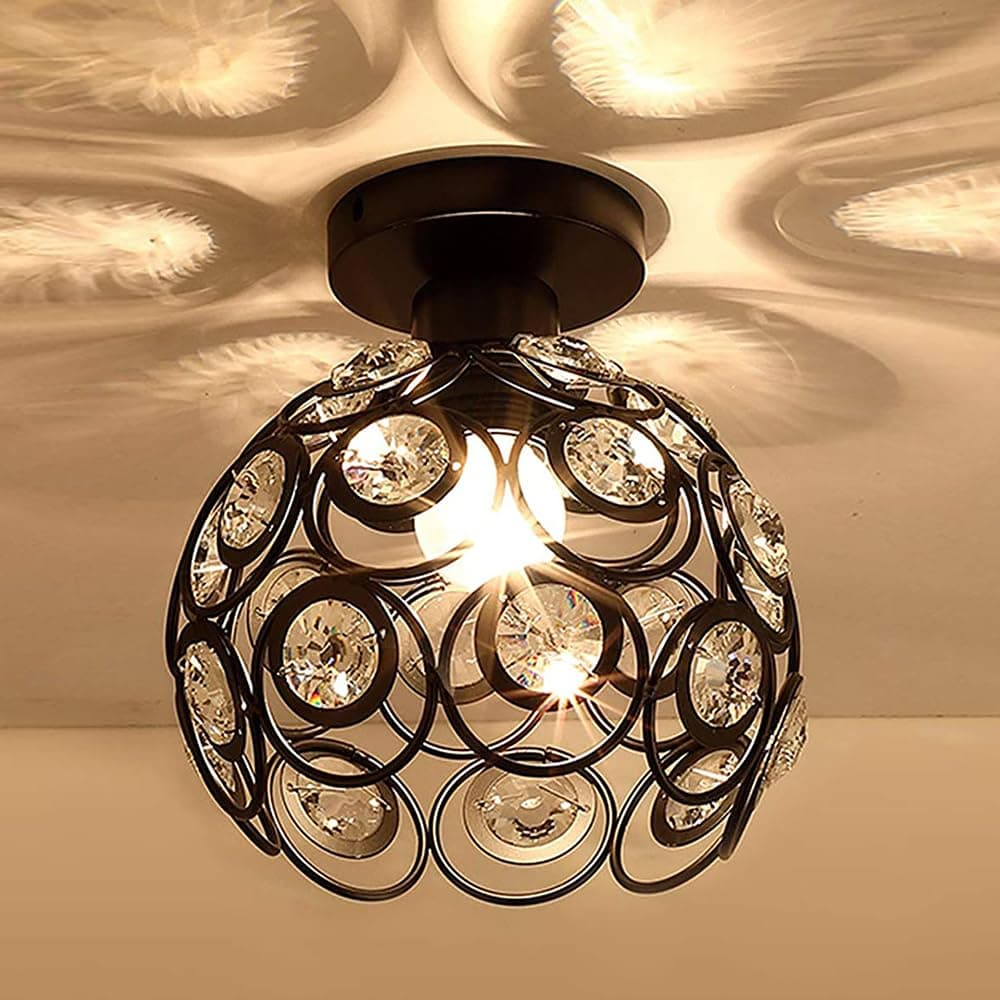 Homesake® Metal Dual Ring Crystal Flush Mount Ceiling Light, for Hallway Light Fixture Ceiling Flush Mount (Dual Ring Black)