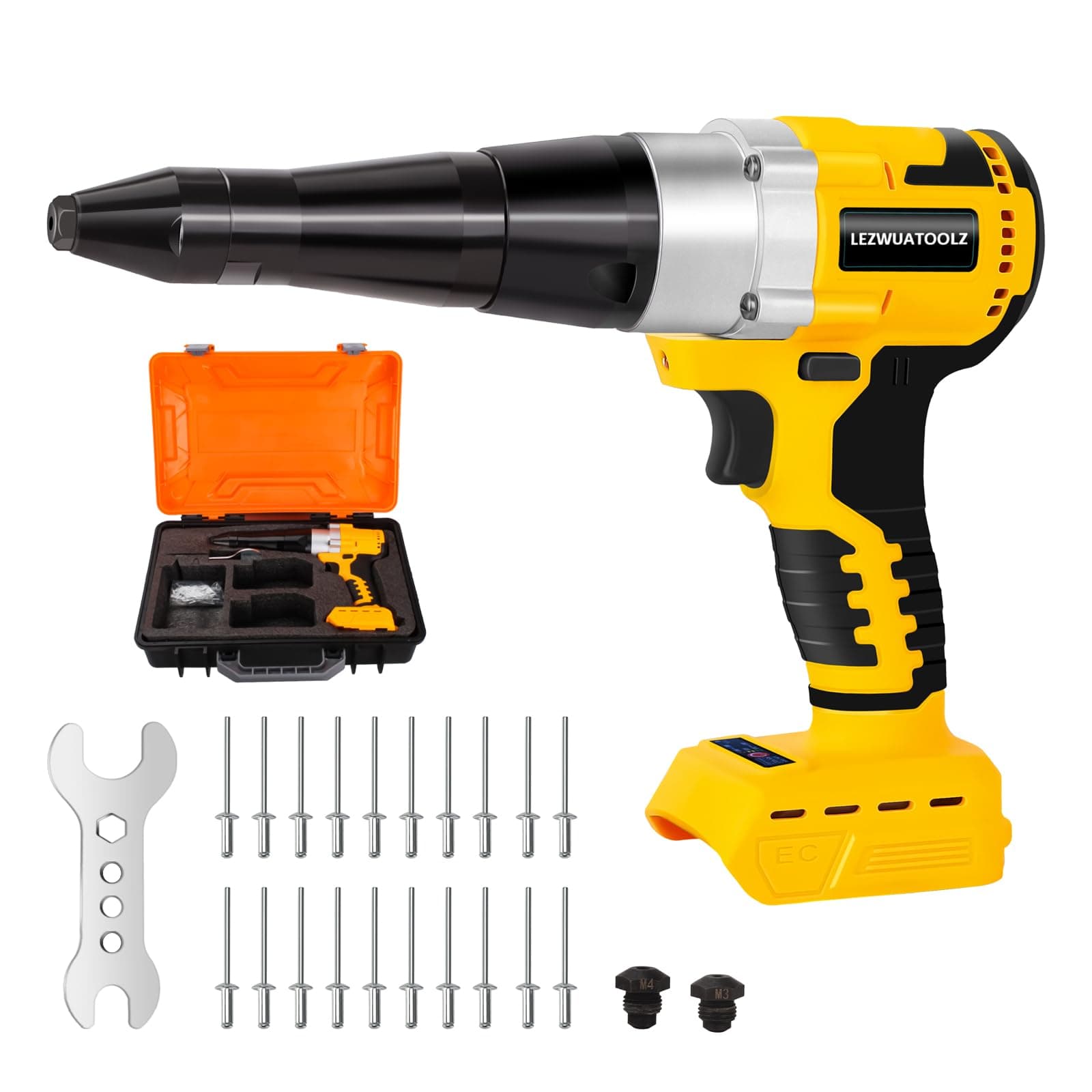 Cordless Rivet Gun Tool Compatible with Dewalt 20V Max Battery(No Battery), Brushless Electric Automatic Rivet Gun for Rivets 1/8'', 5/32'', 3/16", for Metal, Plastic and Leather