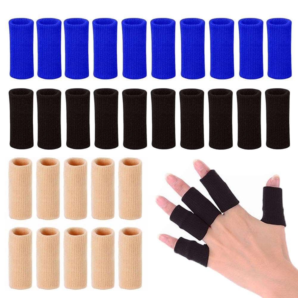 Finger Arthritis Sleeves (30Pcs), Elastic Thumb Splint Brace Support Protector Finger Compression Sleeve for Arthritis Joint Pain Relief, Breathable Fingers Tape for Triggger Fingers Sports Aid Support