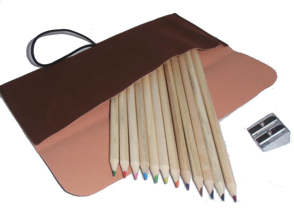 Pencil Case Colored Pencil 12 Count Pencil Sharpener Set(brown)