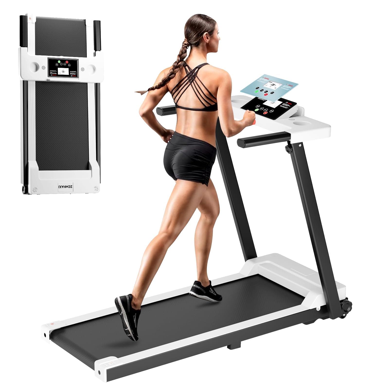 Folding Treadmill, 300LBS Capacity Compact Running Machine with LED Display, 3.0HP for Walking, Jogging & Running, Portable Treadmills for Home & Office Use