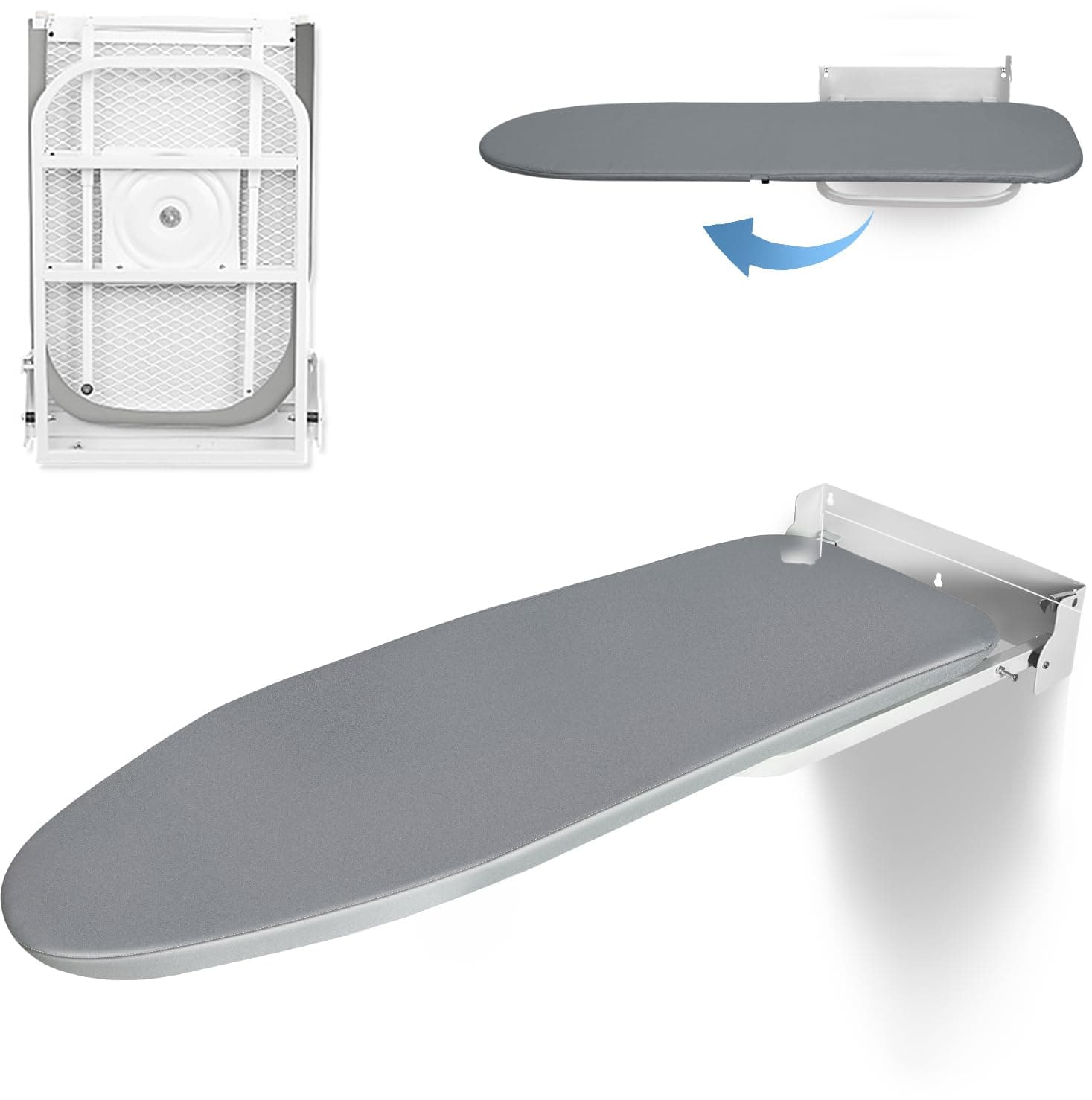 VerRich Wall Mounted Ironing Board,36” x 12” Fold Down Ironing Board with Heat Resistant Cover, Space-Saving for Home, Apartment & Dorms, Easy-Release Lever,180° rotatable