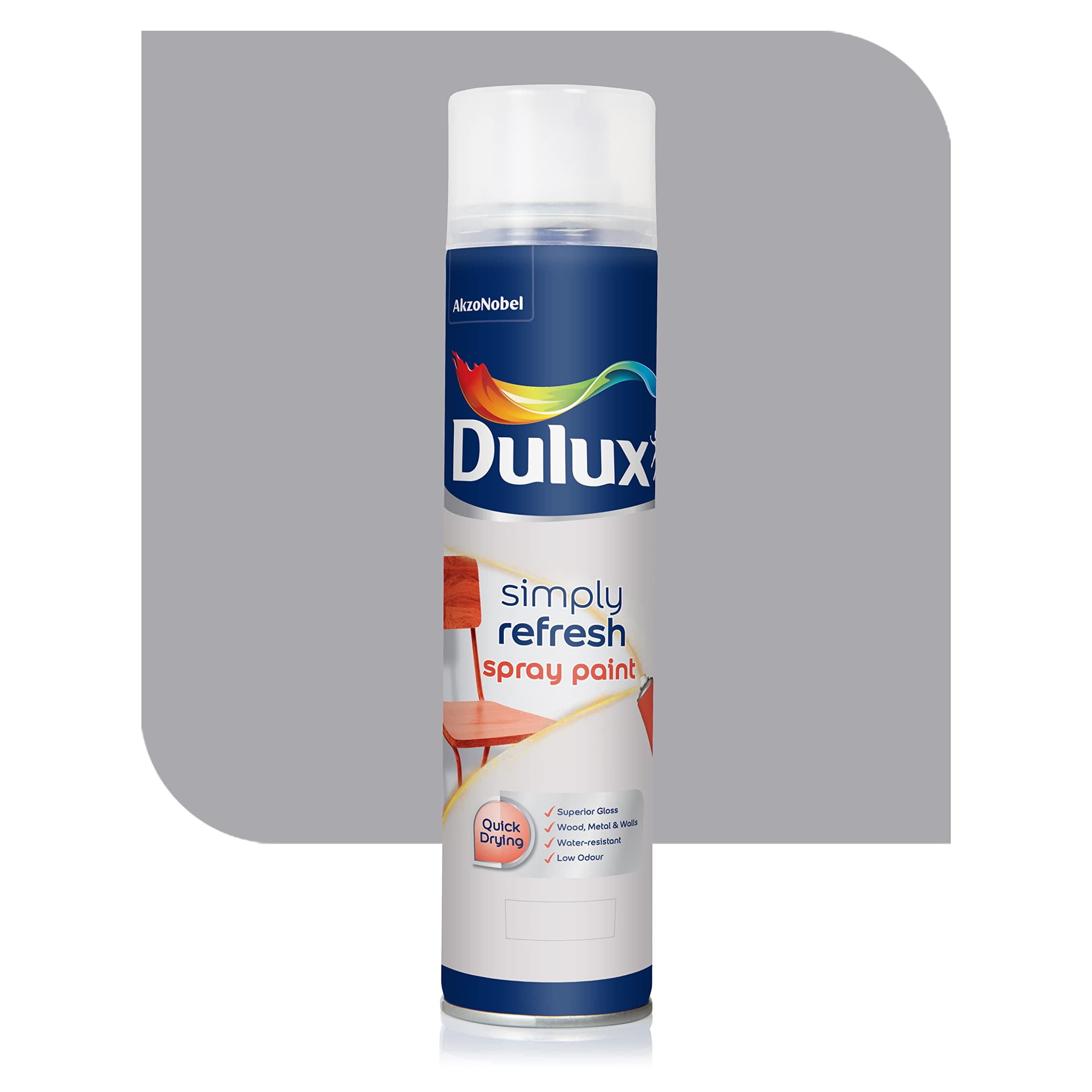 Dulux Simply Refresh Spray Paint | DIY, Quick Drying Gloss Finish for Metal, Wooden Furniture, Plastic, Walls, Cars & Bikes – 400ML (Silver)