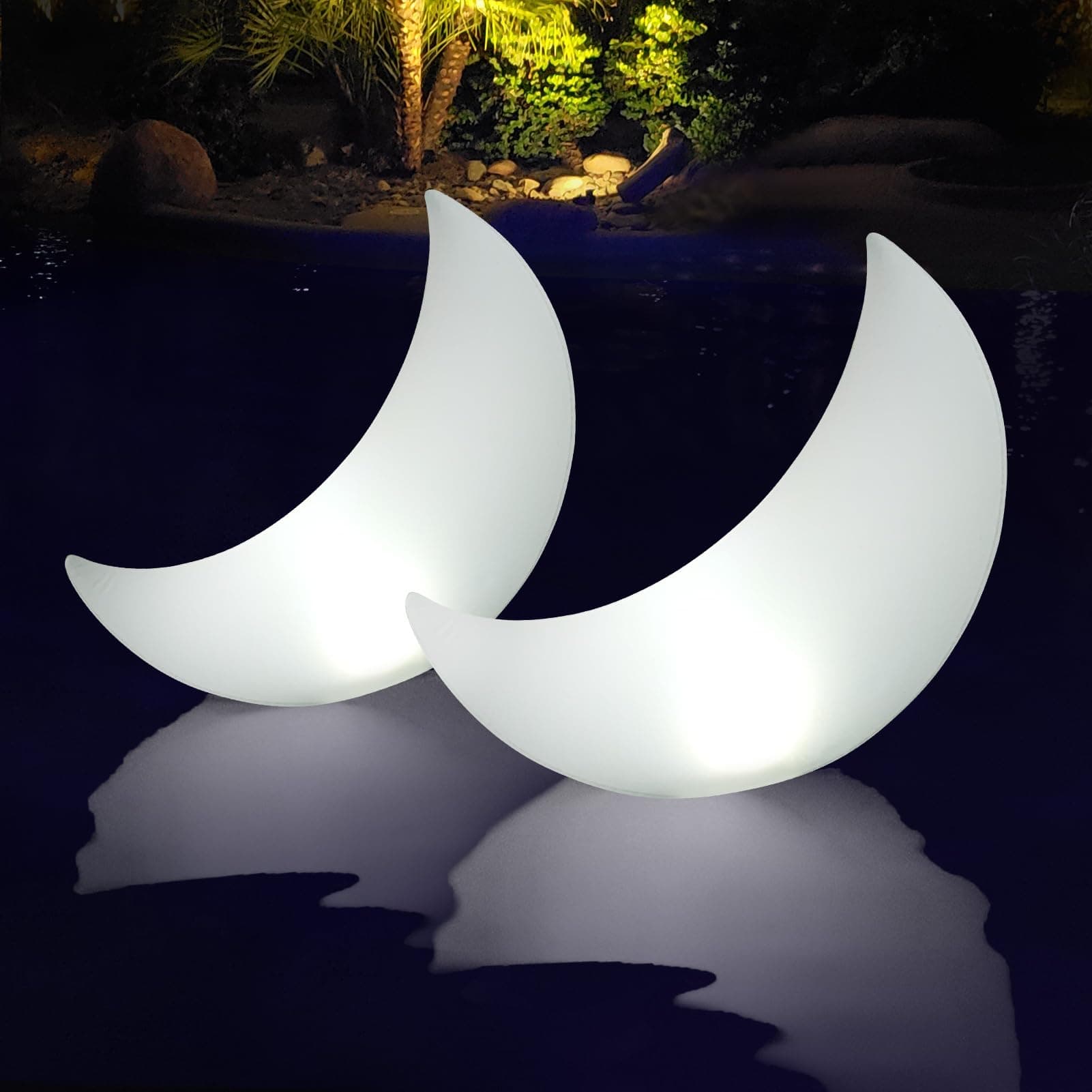 Goallim Crescent Moon Solar Floating Pool Lights Inflatable, 23'' Multicolored Solar Pool Lights that Float, Floating Pool Lights For Inground/Above Ground Pool, Waterproof Solar Pool Light Moon -2PCS