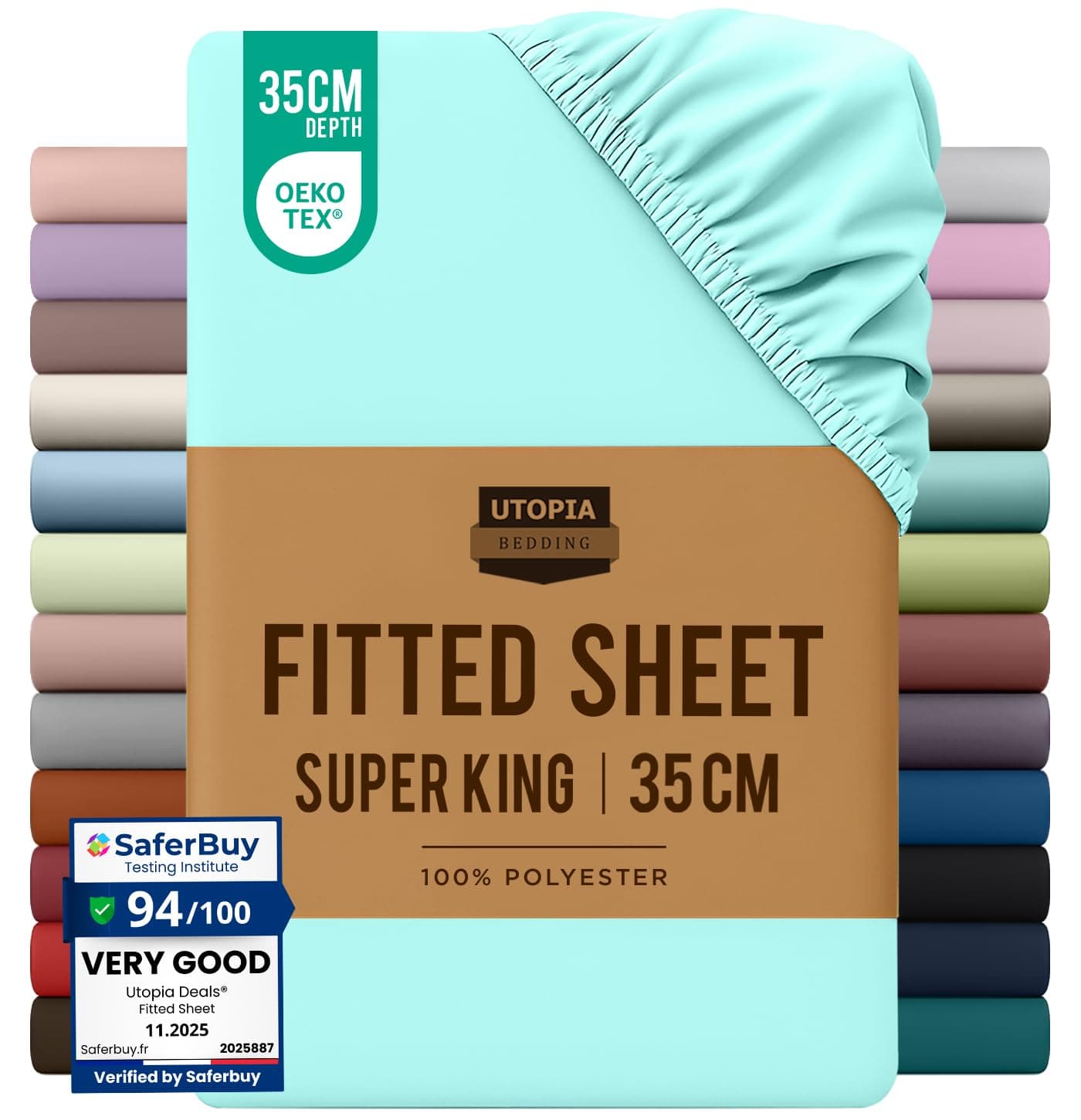 Utopia Bedding Fitted Sheet Super King, Spa Blue - Deep Pocket 14 inch (35 cm) - Easy Care - OEKO-TEX Certified - Soft Brushed Microfibre Fabric - Shrinkage and Fade Resistant - Bottom Sheet