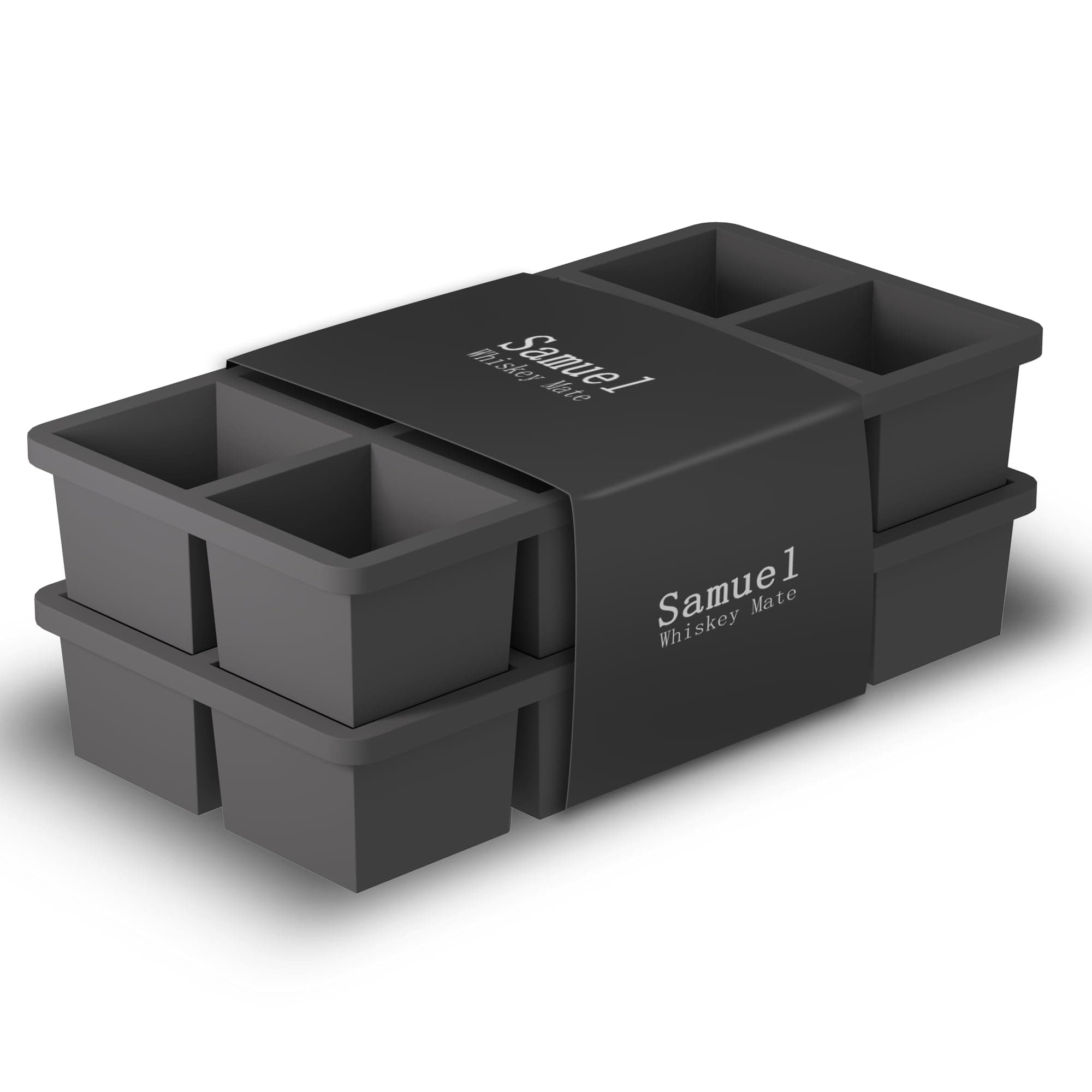 Samuelworld Large Silicone Ice Cube Tray Molds, 2-Pack, Big 2 Inch Cubes - Food Grade, Flexible, 8 Cavity Easy Release Slow Melting Ice for Whiskey, Cocktails, Gifts & Christmas - Black
