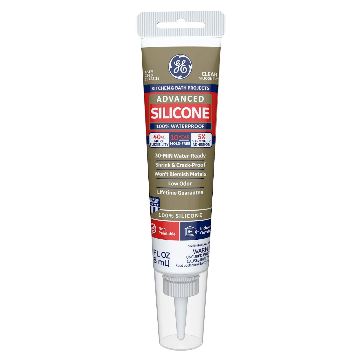 GE284 Silicone 2 Kitchen and Bath Caulk 2.8 oz. Squeeze Clear