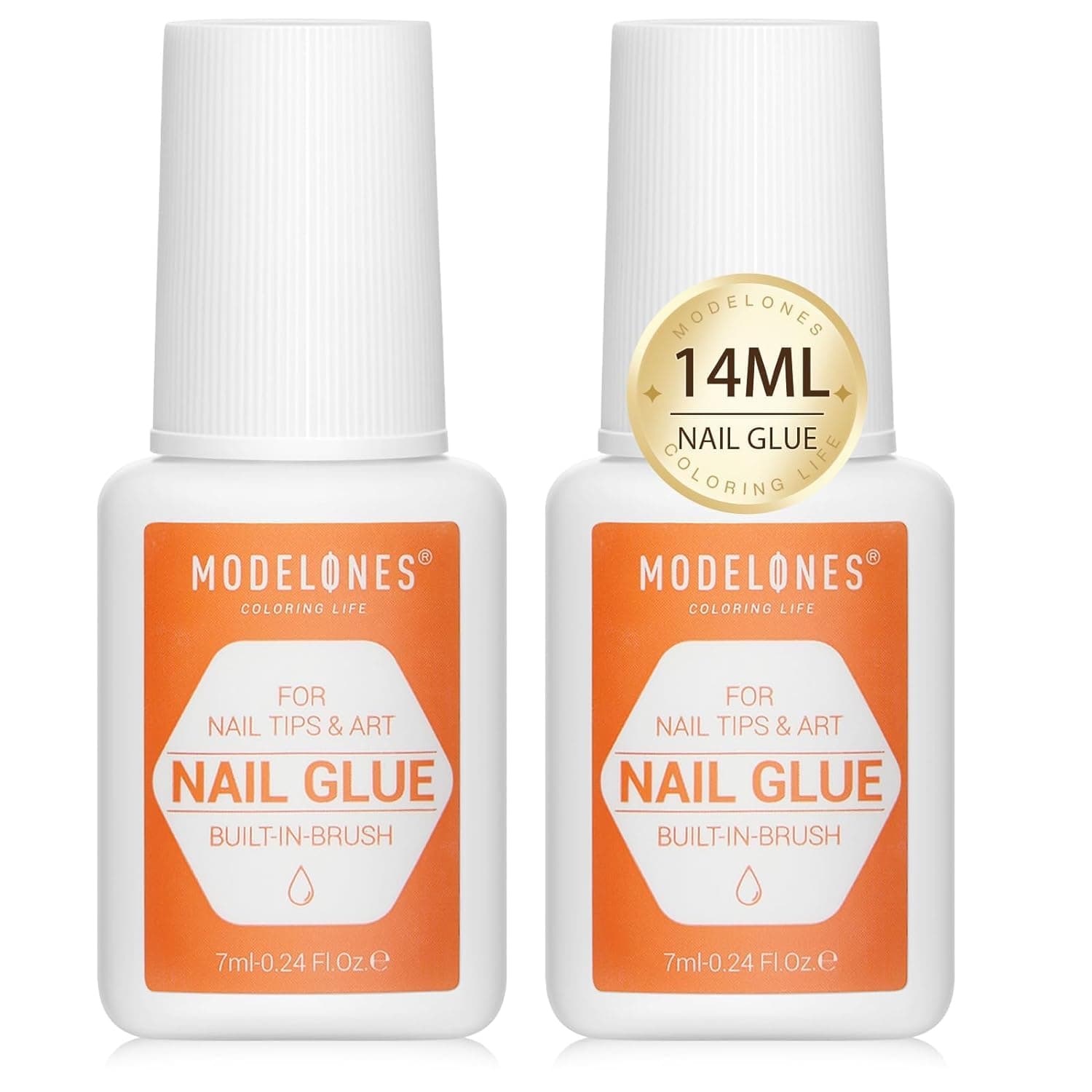 Modelones Nail Bond Extra Strong for Press On Nails - 2pcs 14ml Tips Glue Brush Super Strong Adhesive for Acrylic Tips - Long Lasting NO Cure