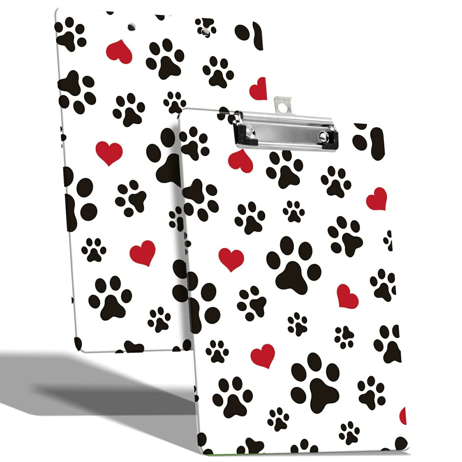A4 Size Clipboard with Hanging Hook and Low Profile Clip, Plastic Nurse Clipboard Writing Drawing Board with Double-Sided Print for Office School Use, Dog Paw
