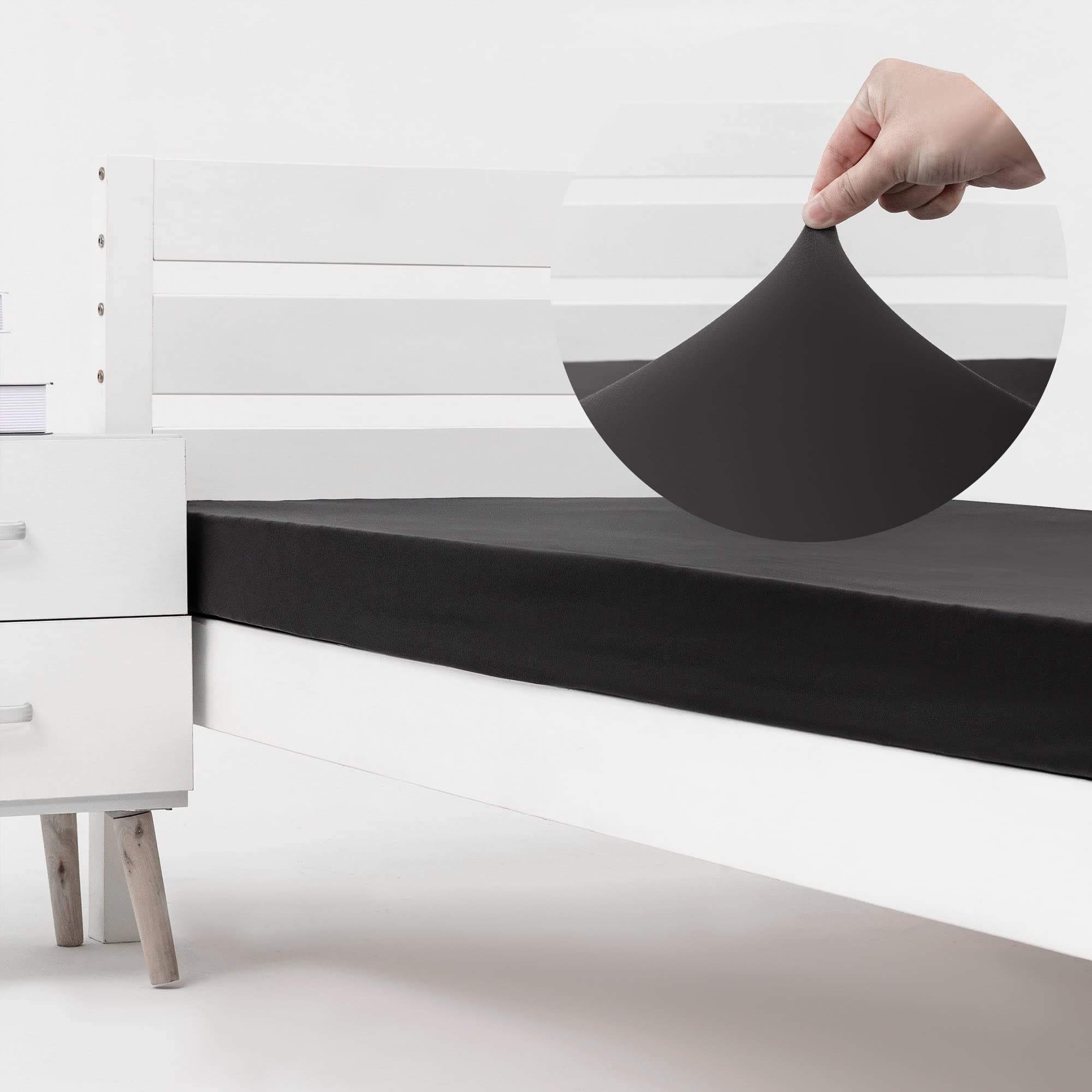 Cot Size Fitted Sheet Only - 4-Way Stretch Jersey Knit & Snug Fit for Bunk Beds, Camping, RV, Folding Beds, Boys & Girls, Wrinkle Free & No Slipping, Soft & Comfortable - Black, Bunk/Cot Twin