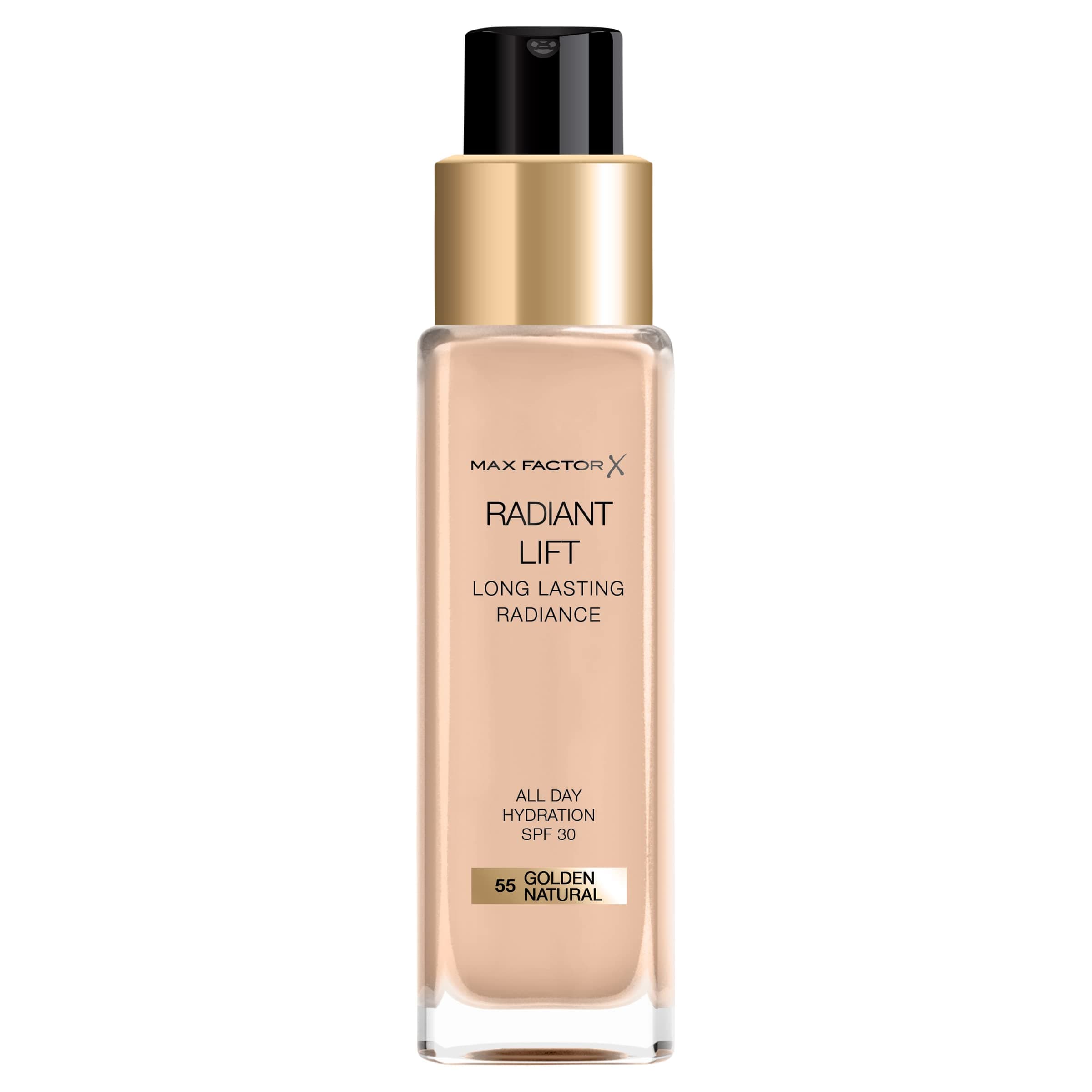 Max Factor Radiant Lift Liquid Pump Medium to Full Coverage Radiant Finish Foundation with SPF30 and Hyaluronic Acid, 060 Sand, Medium Skin Tone, 30ml