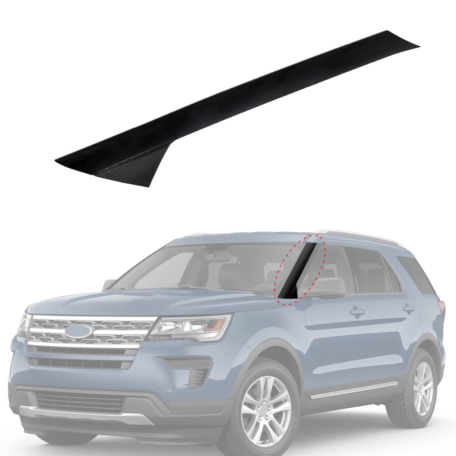 Outer Windshield Pillar Trim Panel Molding Front Left (Driver Side) Replacement for 2011-2019 Ford Explorer 4 Door Utility Replaces BB5Z7803136AA BB5Z-7803145-AA BB5Z-7803137-AB 1 Pack
