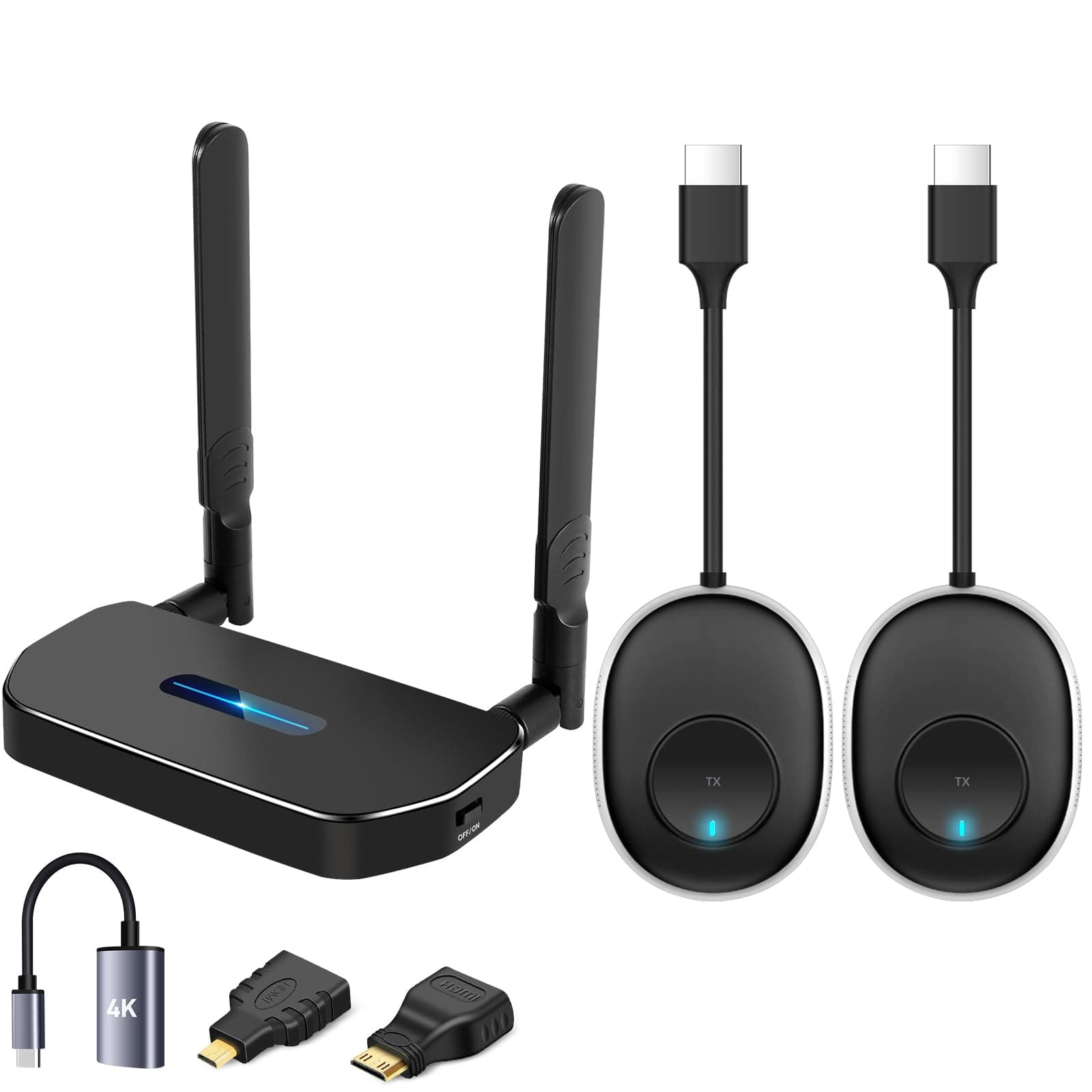 Wireless Hdmi Transmitter and Receiver 4k Kit.One Receiver and Two Transmitter Packages,Switch at Will,Matching Distance 50M VGA Dual Screen Casting Video Audio from PC/Laptop/TikTok to Monitor