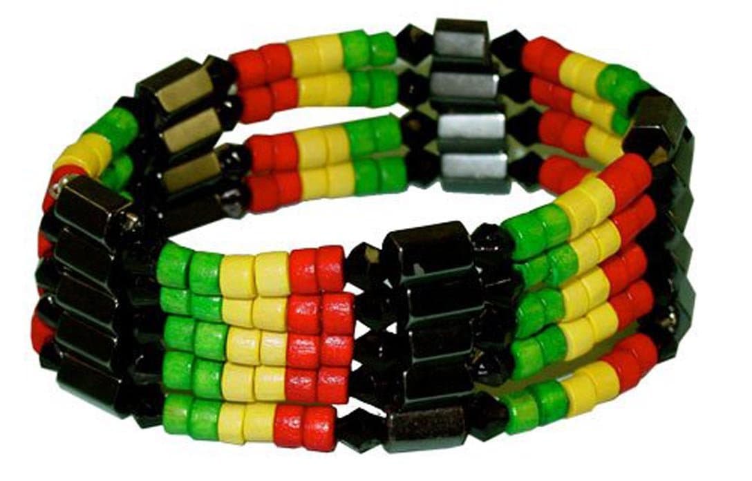 33” Rasta Beaded Magnetic Hematite Wrap Bracelet