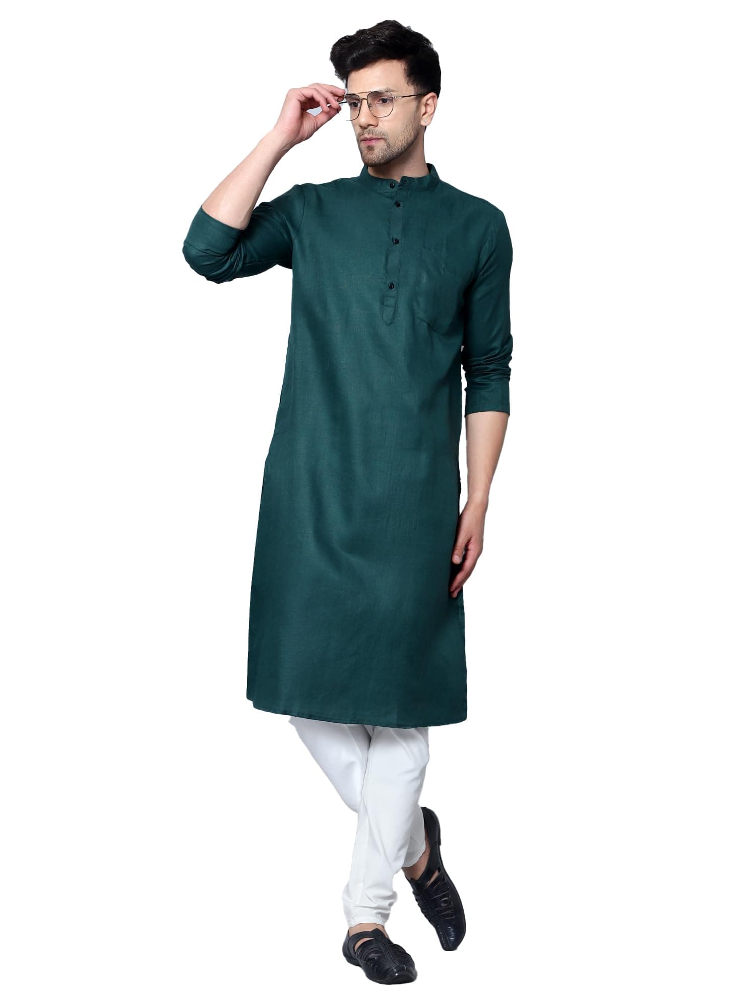 LATEST CHIKAN Men's Cotton Blend Solid Long Kurta Full Sleeves - Casual Ethnic Wear