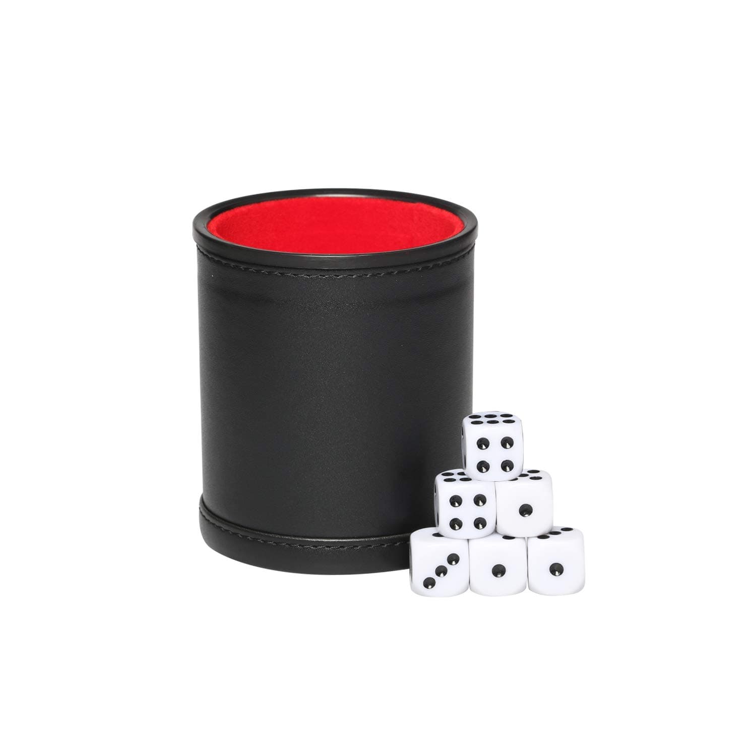 PU Leather Dice Cup Set, Felt Linning Dice Shaker for Yahtzee/Farkle/Bar Party Dice Games, Includes 16mm Dot Dices