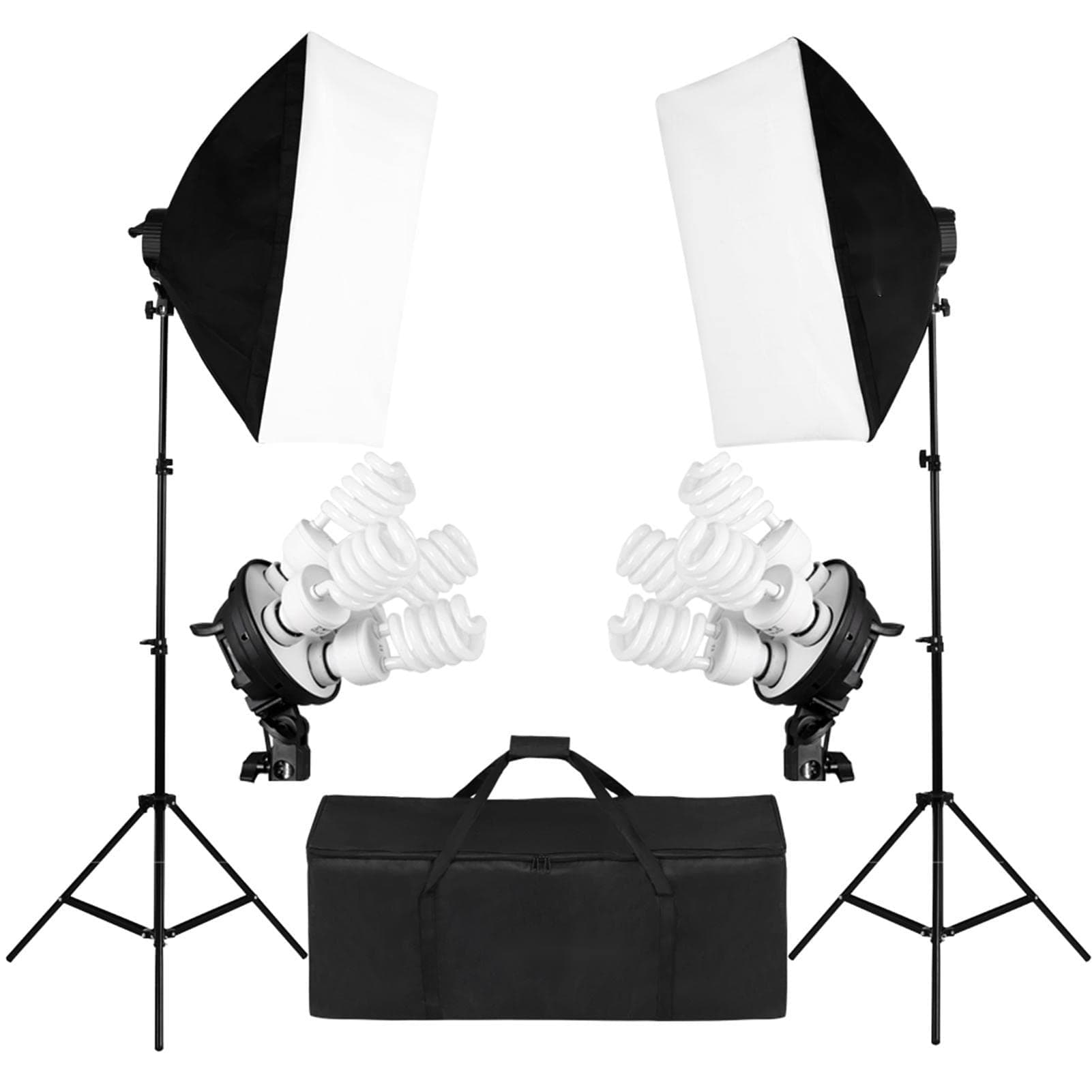 Eacam Studio Photo Lighting Kit with 2 * Softbox / 2 * 4in1 Bulb Socket / 8 * 45W Bulb / 2 * Light Stand / 1 * Carrying Bag UK Plug 220V