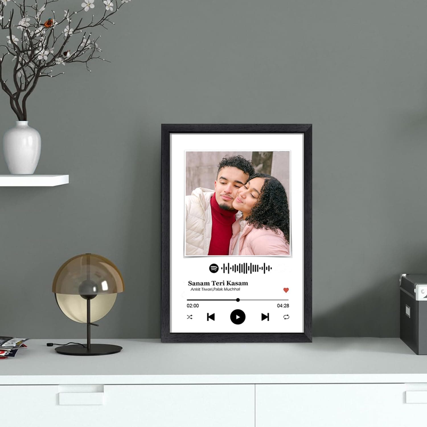 LOVEKAD Personalized Gift Musical Wall Photo Frame - Customized Spotify Song with Scanable Barcode for Giting and Couple Gifts - Size (5x7) 8x12 Inch, brown mid black frameon it| 1 Piece (5x7, Brown)