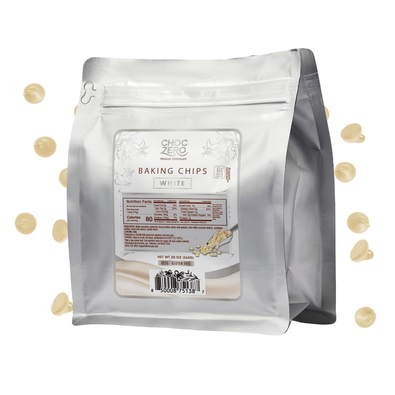 White Chocolate Baking Chips, No Sugar Added, 7 oz