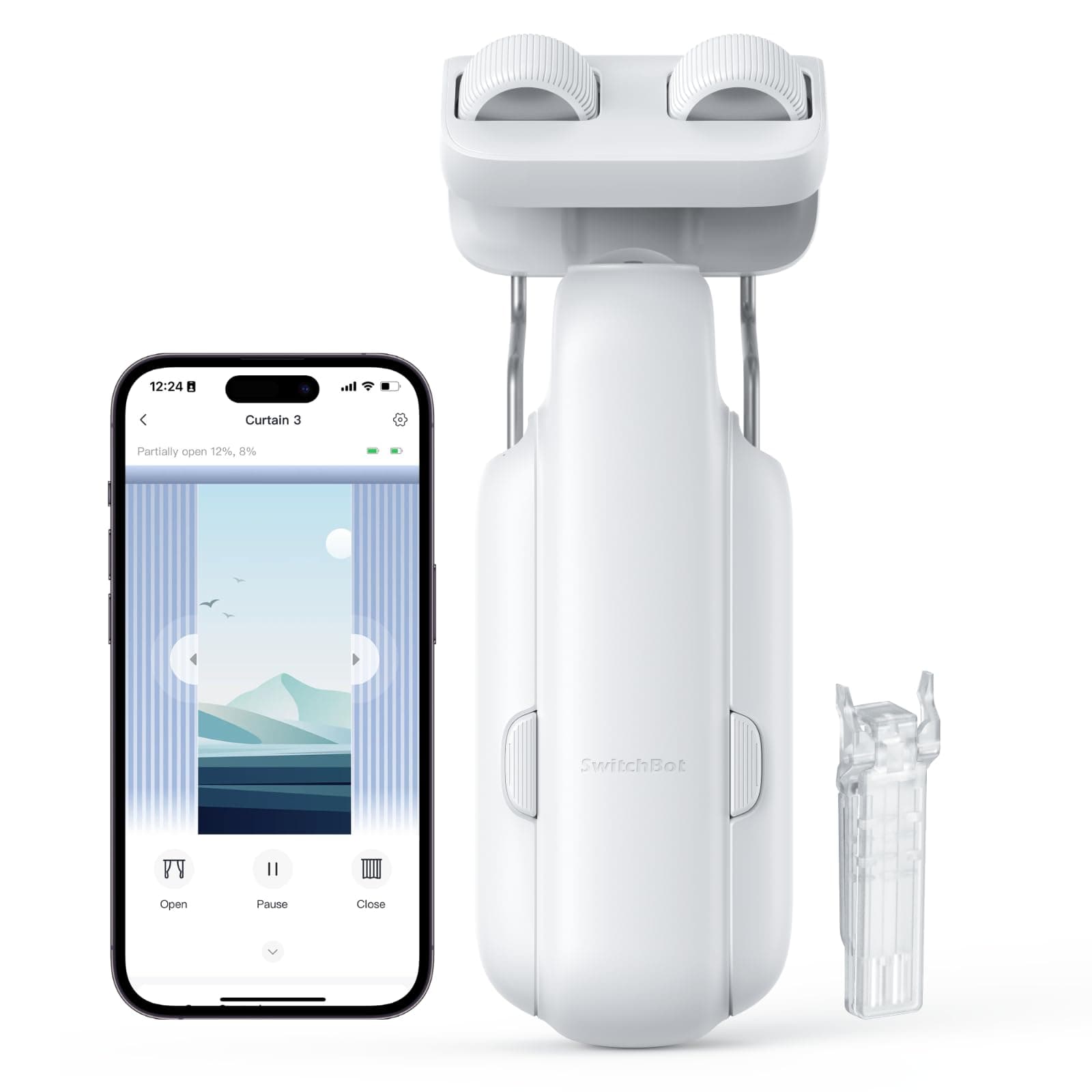 SwitchBot Automatic Curtain Opener - Bluetooth Remote Control Smart Curtain with App/Timer, Upgraded High-Performance Motor, Add SwitchBot Hub to Work with Alexa, Google Home, HomeKit