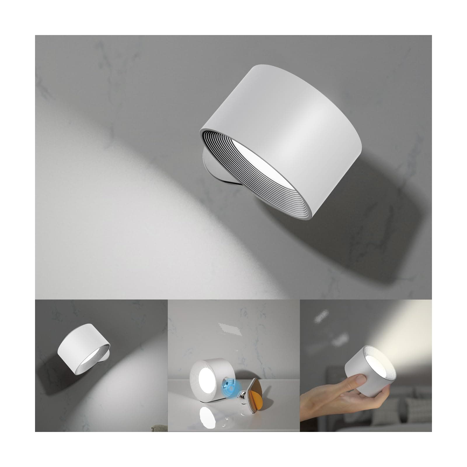 Feallive LED Wall Lights with USB Charging Port 1 Pcs Reading Light, Dimmable Touch Control 3 Brightness Levels Wall Spotlights 360 Free Rotation Bedside Sconce Lamp for Bedroom White