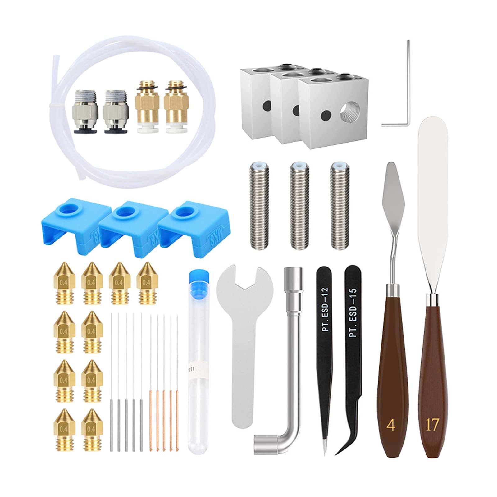42PCS 3D Printer Parts Accessories Tool Set Cleaner Kit with Cleaning Needles Tweezers, Heater block Wrench Teflon Tube Throat for Ender 3 Pro Ender 5 CR-10 10S