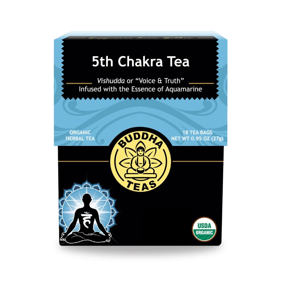 5th Chakra Tea - Organic Herbal Tea - For Communication, Creativity & Self-Expression - With Licorice, Cinnamon & Aquamarine Essence - OU Kosher - 18 Tea Bags (Pack of 1)