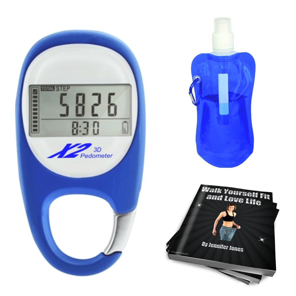 X2 Innovations Digital Pedometer and Collapsible Water Bottle Bundle For Walking, Easy To Use Step Counter and Activity Tracker. Get Fit and Healthy Fast and Stay Hydrated. 10000 Step Progress Tracker