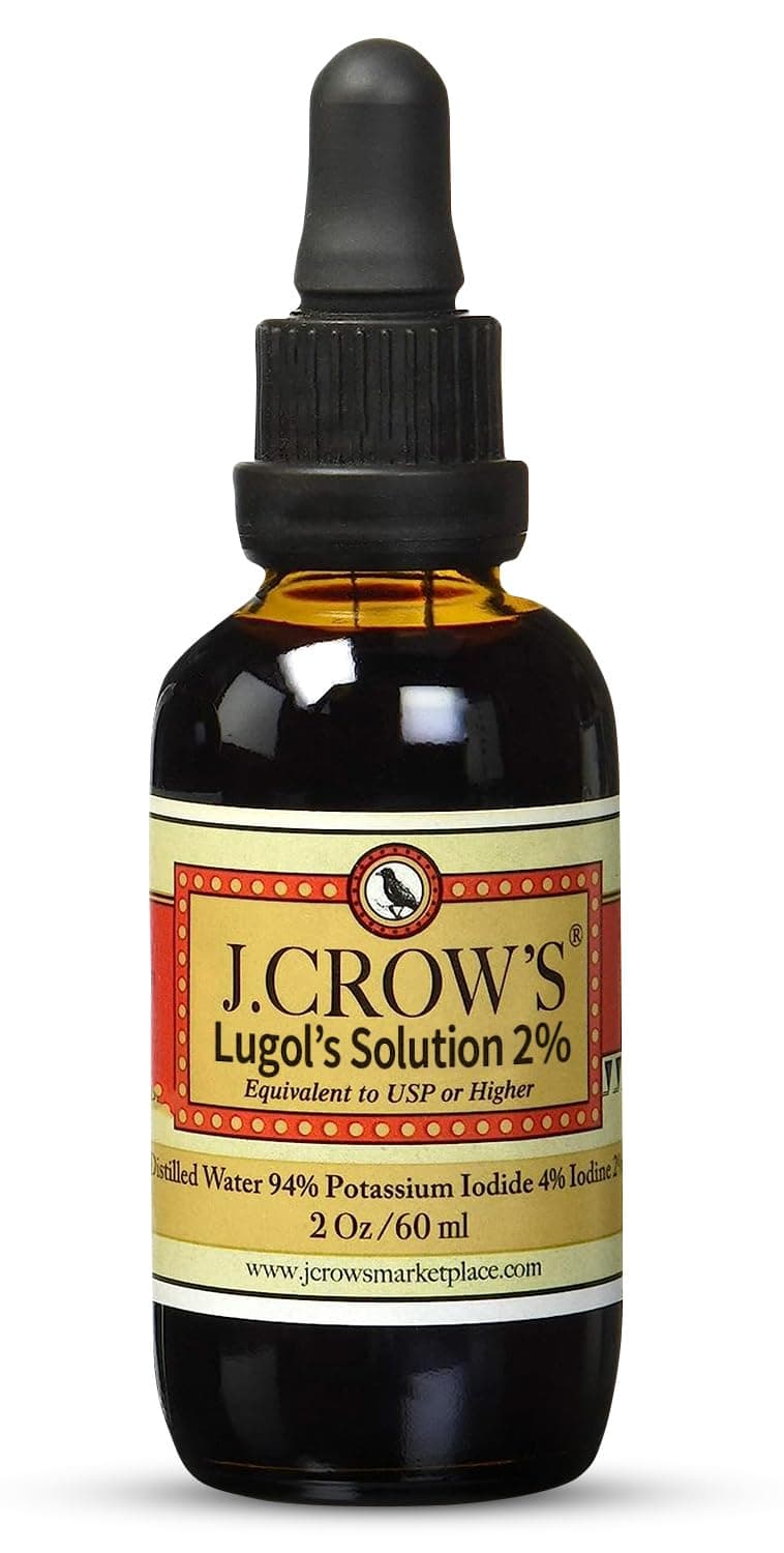J.CROW'S® Lugol's Solution of Iodine 2% 2 oz (1 Bottle) – Premium Iodine & Potassium Iodide Liquid, Gluten &, Alcohol-Free Natural Brine Extract, No Expiration