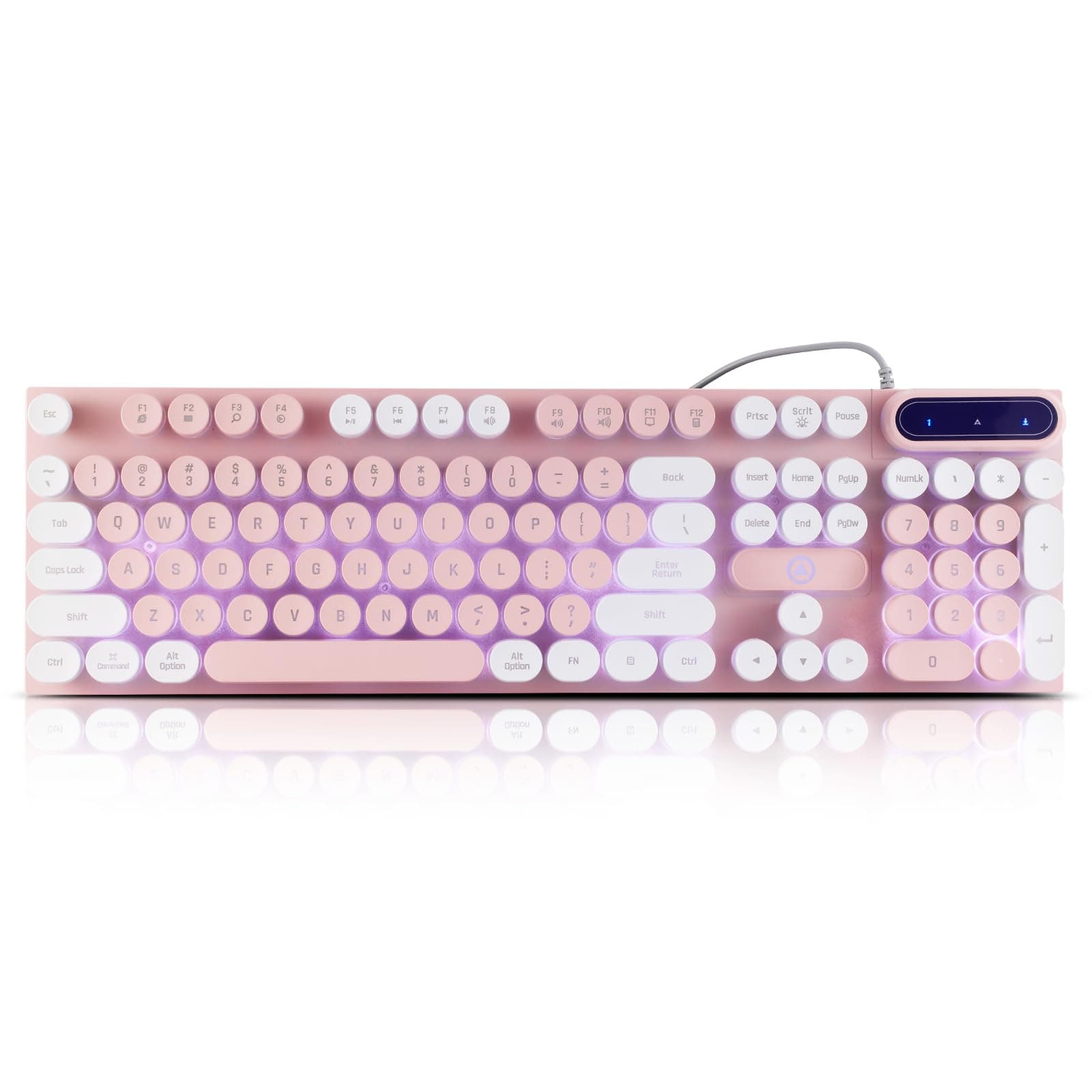 Guiheng Wired Retro Punk Gaming Keyboard with White LED Backlit, 104 Keys Wired Cute Keyboard, Round Keycaps for Windows/Mac/PC(Pink+White)
