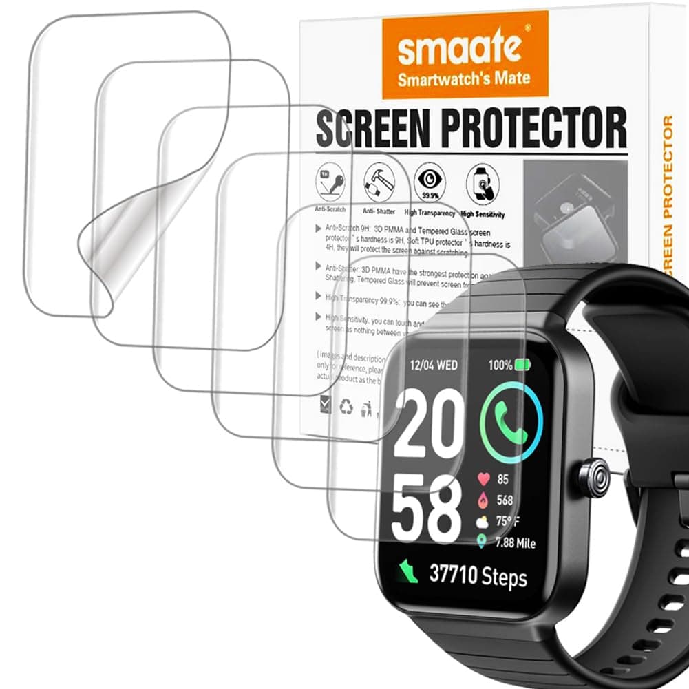 smaate Screen Protector Compatible with SKG V7 Cyber, IDW15 1.8” Fitpolo, TMHAI VERYFIT Smart Watch (Answer/Make Calls), Soft TPU, 6-pack, Bubble Self-healing
