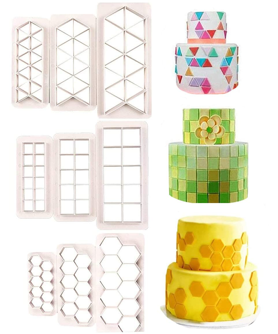 LaVenty 9 PCS Texture Mat Fondant Impression Mat Cake Border Decorating Tool Cake Mold Cookie Cutter Cake Fondant Cutter