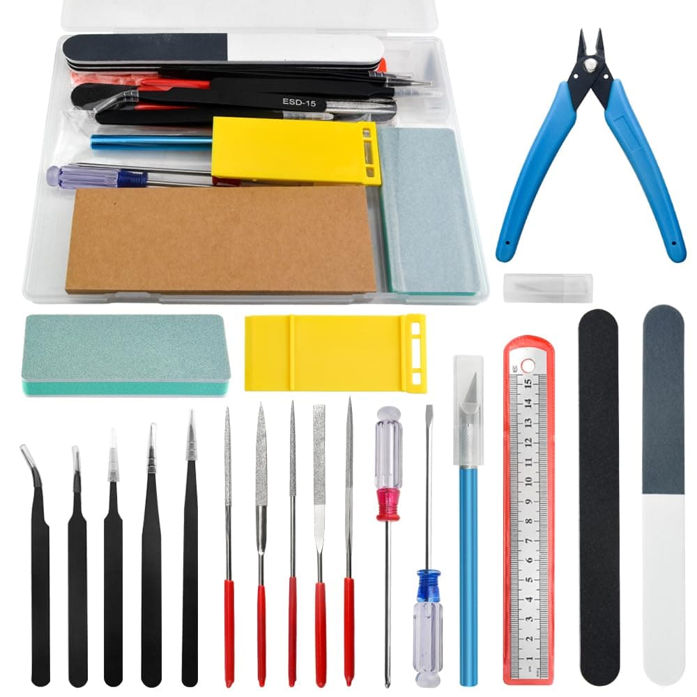 Professional 20 PCS Model Tools Kit Modeler Basic Tools Craft Set Hobby Building Tools Kit for Gundam Car Model Building Repairing and Fixing(I)