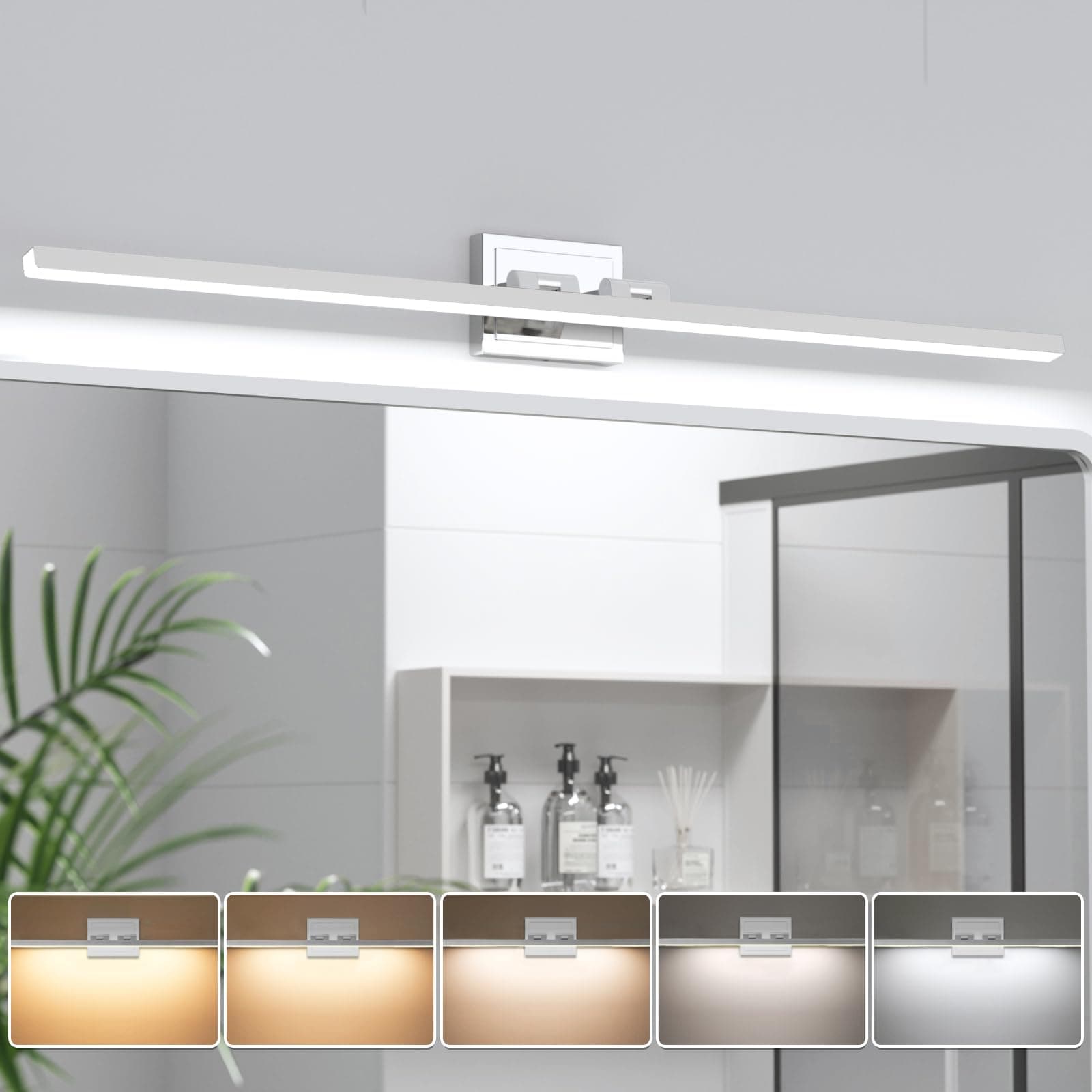 VOLISUN Modern Bathroom Vanity Light 48 inch, Rotatable, 30W Dimmable 5CCT Led Bathroom Light Fixture Over Mirror, Chrome Vanity Light for Bathroom Mirror Cabinets-ETL Certificated