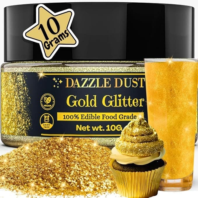 Edible Glitter Sprinkles for Cake Decorating, Drinks, Cookie, Icing, Dessert Decorations, Sparkly Luster, Food-Grade, Vegan, Gluten Free, Kosher, Bulk 10g, Gold