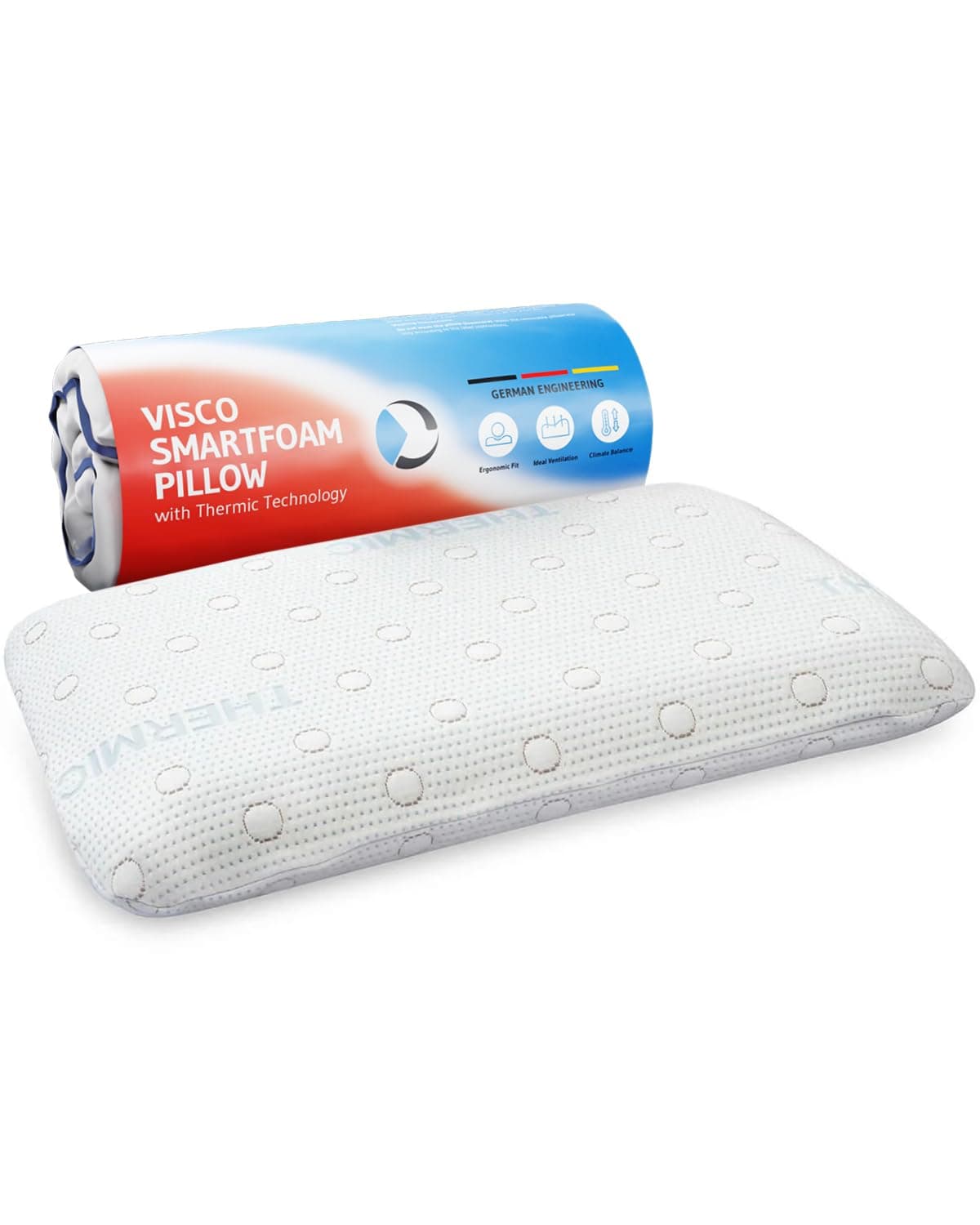 Stomach Sleeper Pillow MIZAR, Ultra thin 2.7” pillow designed in Germany, Ergonomic pillow with washable pillowcase, Flat memory foam pillows for belly sleepers, Orthopedic neck pillow for pain relief