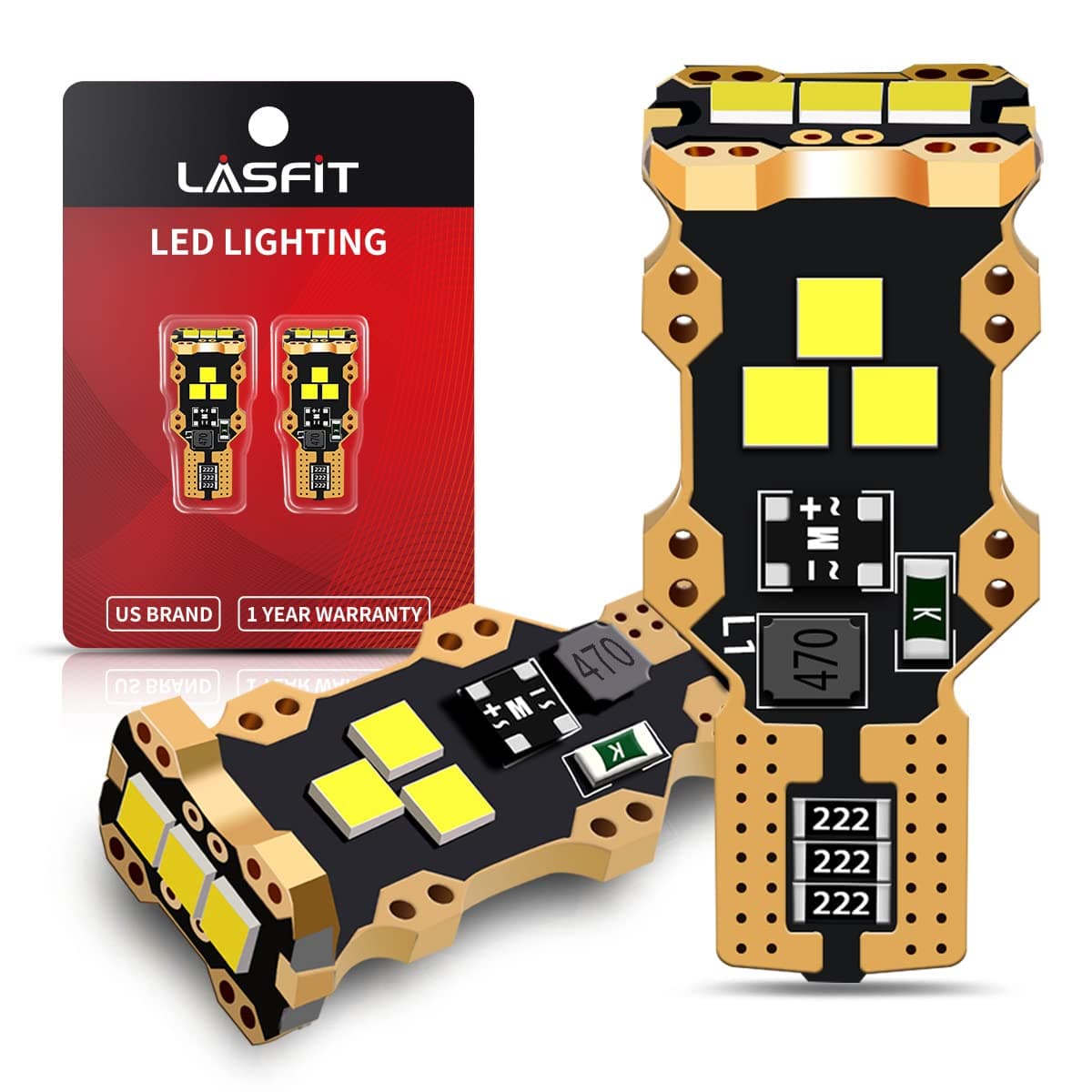 LASFIT 921 LED Bulb Reverse Light, 912 T15 6000K White Canbus Error Free W16W 906 904 Backup Light Replacement Cargo Lights for Car Trunk, Super Bright, Pack of 2