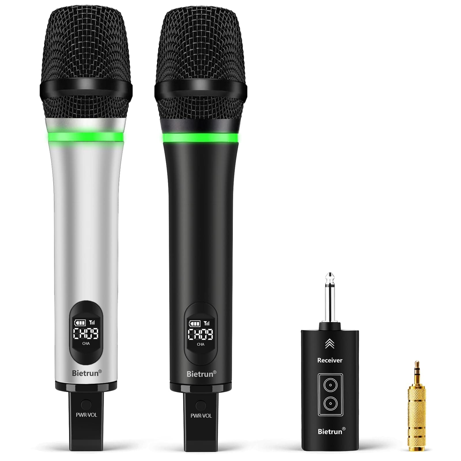Rechargeable Wireless Microphone,Dual Metal Cordless Handheld Dynamic Wireless Mics with Bluetooth, UHF 240FT Range for 1/4'',1/8''Output,PA System,Dj,Mixer,Church(White&Black)