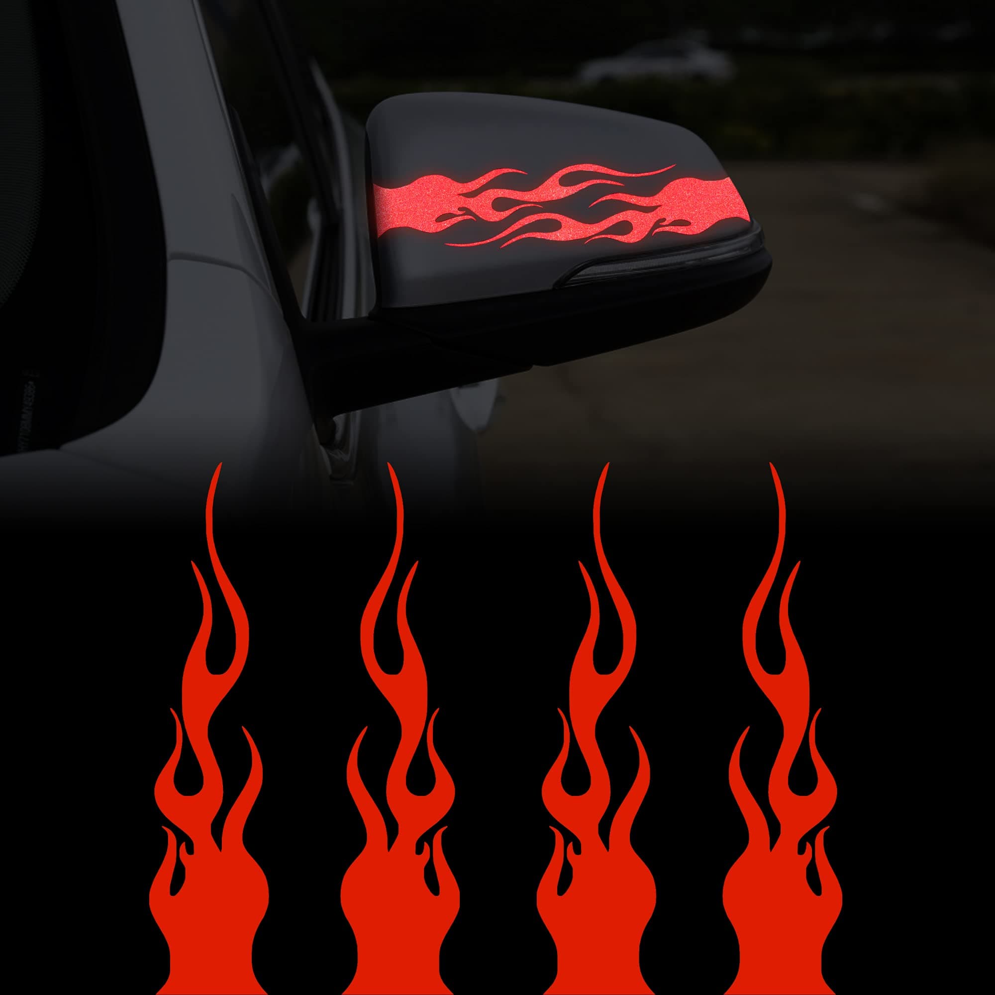 TOMALL 4 Pcs 5.9'' Flame Reflective Sticker for Car Vinyl Racing Sports Flame Stripe Decal for Golf Cart Off-Road Vehicles Motorcycles Bike Skateboard Laptop DIY Decoration (Red)