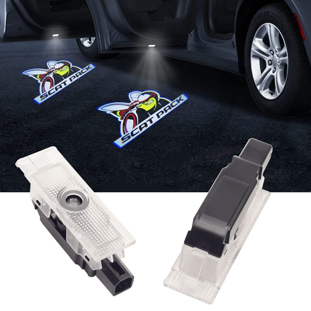 Car Door Puddle Projector LED Logo Light Replcement for Challenger Scat Pack 2010-2022,No Fading Color Logo.