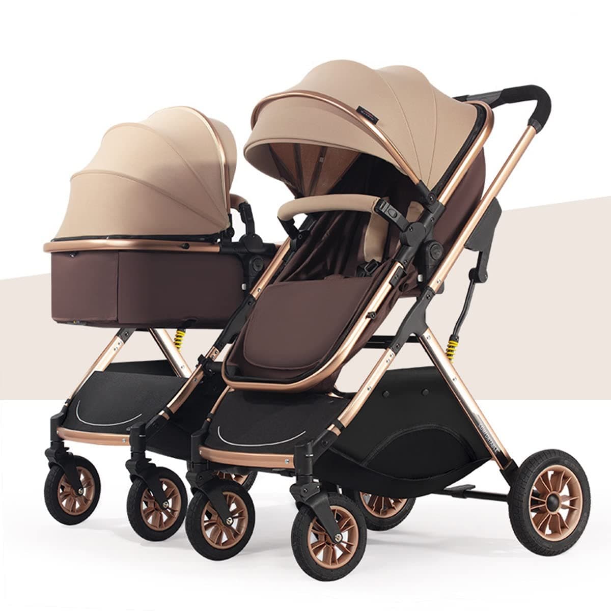 YCKEGEW Double Stroller for Toddlers Side by Side,Two-Way Baby Stroller Twins Pushchair-Detachable,High Landscape Seat and Adjustable Canopy (Color : Khaki)