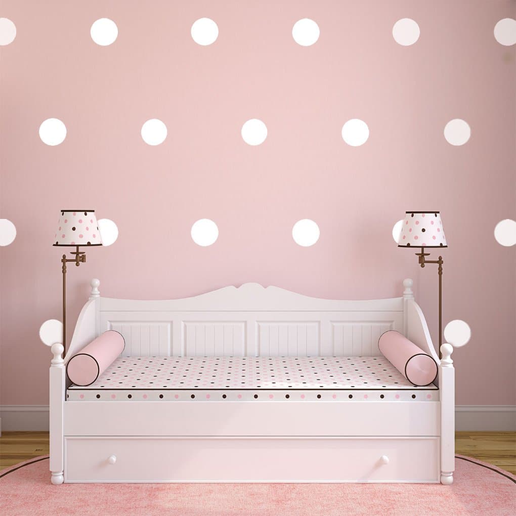 White Polka Dots Wall Decals (6”- 32 Decals) Removable Peel And Stick Matte Finish Vinyl Décor Stickers. 4 Sheets of 6 Inch Circles. For Home, Kitchen, Living Room, Bedroom, And Nursery. (White)