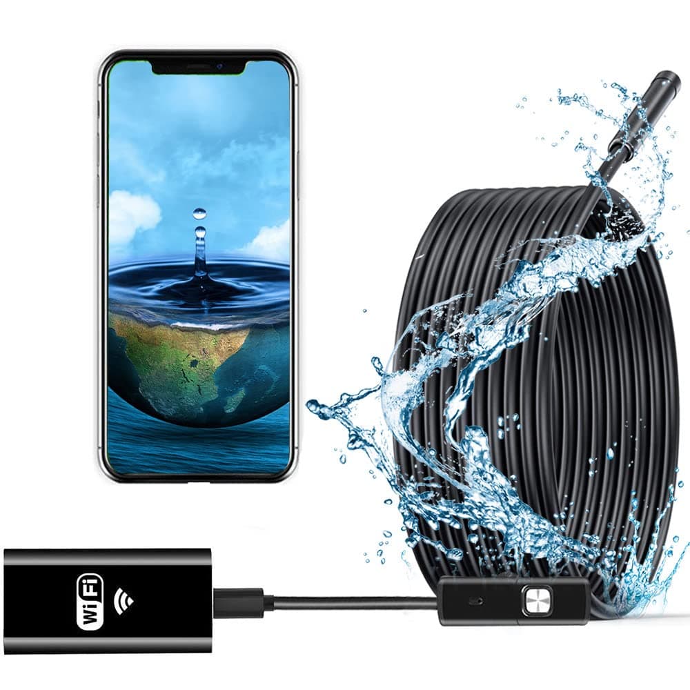 Wireless Endoscope WiFi Inspection Camera USB Endoscope 2.0MP HD Borescope 2 in 1Flexible Snake Camera Waterproof Tube Drain Pipe Camera with 8 Led for iOS Samsung Android iPhone Windows-16.4ft(5M)
