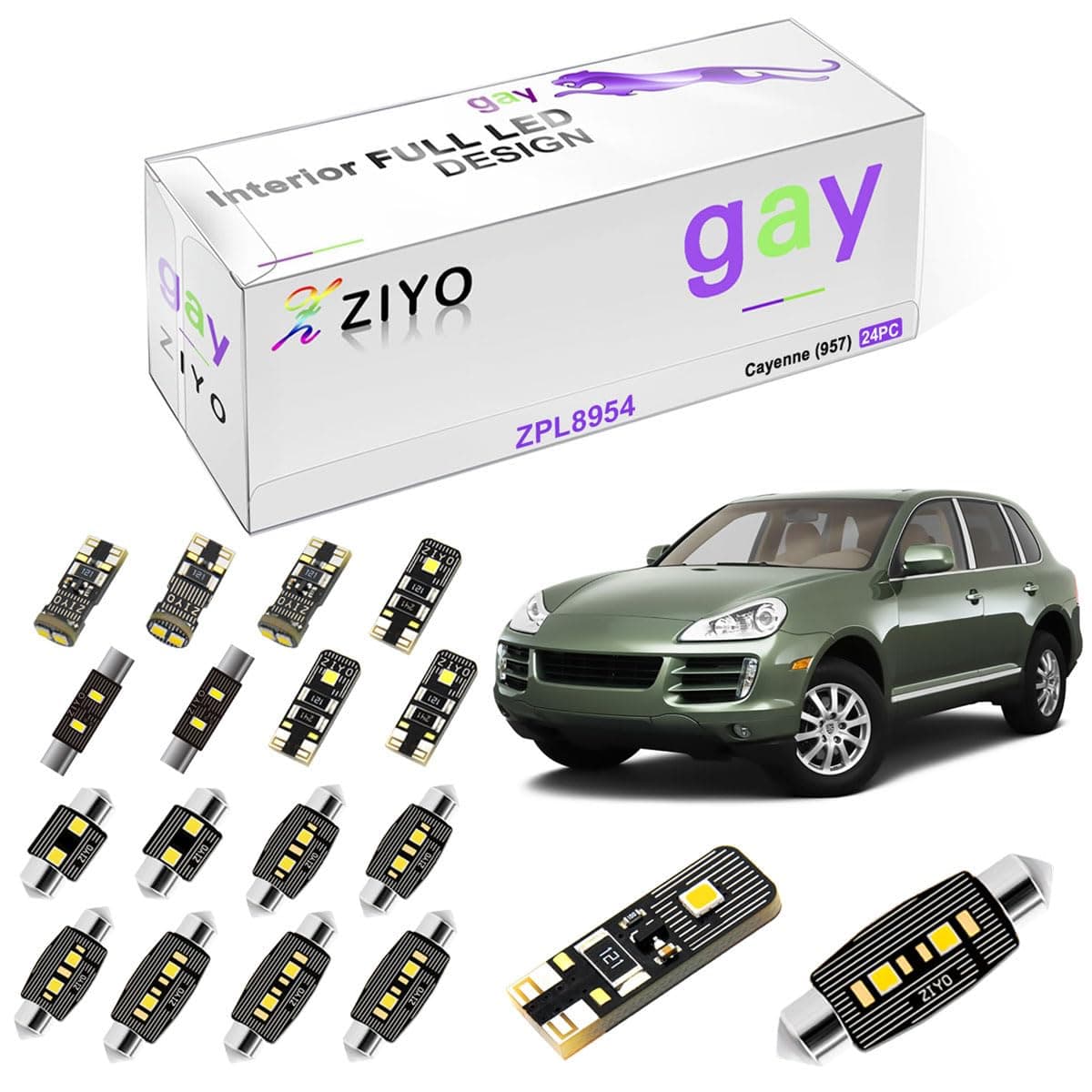 LED Interior Light Kit for Porsche Cayenne 957 2007-2010 Dome Light Bulbs Replacement Package, 6000K Xenon White LED Lights Accessories Upgrade Error Free (24 Bulbs)