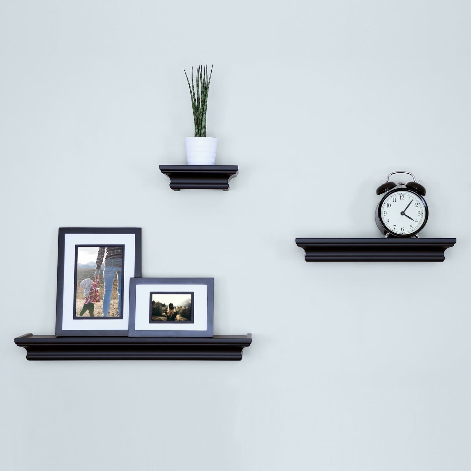 Ballucci Classic Floating Wall Mounted Shelves Ledge Shelf, Decorative Display, Set of 3, Black