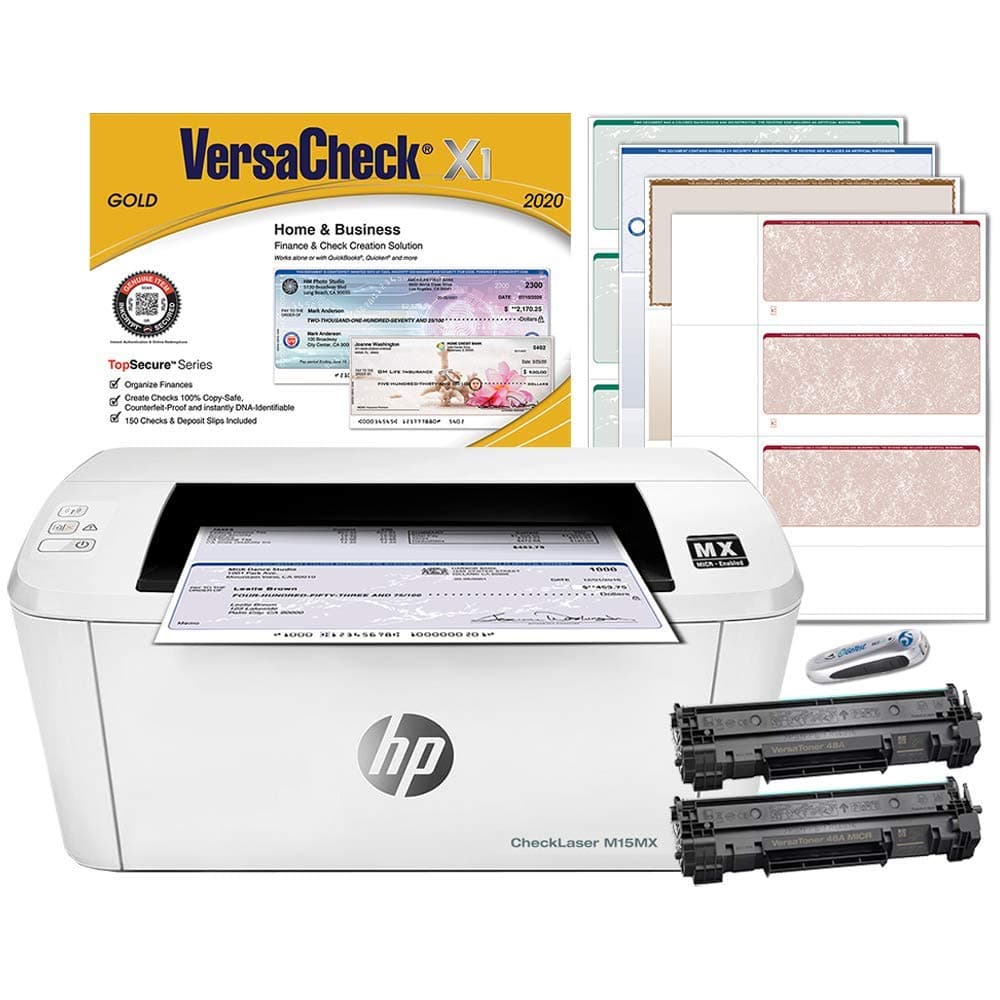 VersaCheck HP Laserjet M15 MX MICR Check Printer Gold Check Printing Software Bundle, White (M15MX)