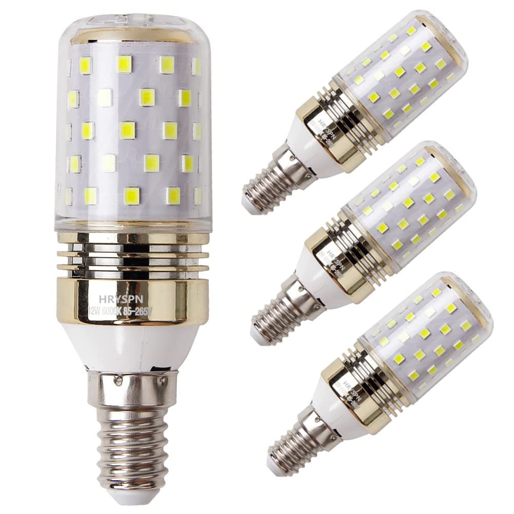 E14 LED Corn Bulbs 12W, 100W Incandescent Bulbs Equivalent, 6000K Daylight White Candelabra E14 SES Bulbs, 1200Lm, Small Edison Screw LED Light Bulbs, Non-Dimmable, (4 Packs)
