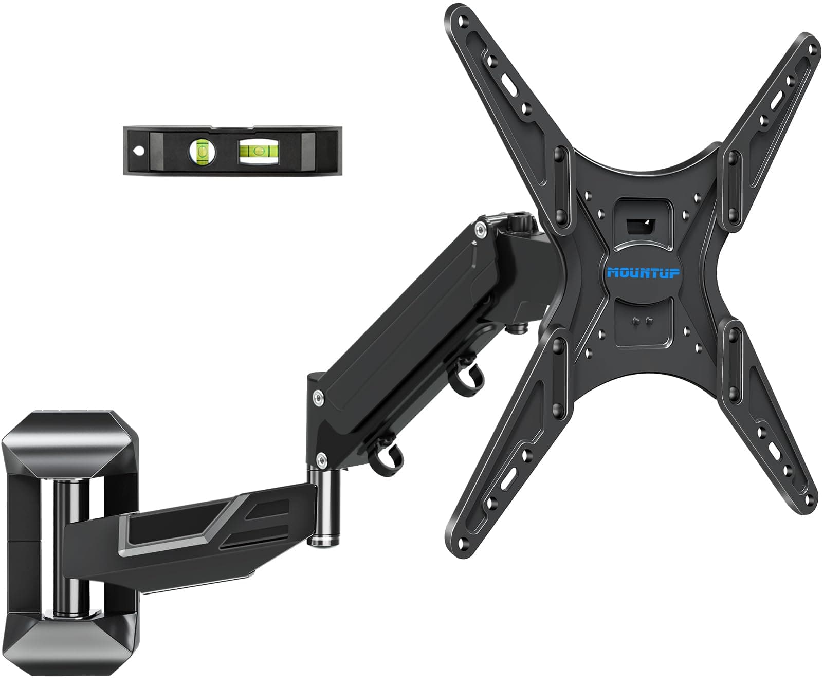 Height Adjustable TV Wall Mount for 26-55 Inch TVs, Gas Spring Full Motion Articulating TV Bracket with Smooth Swivel Tilt & Safe Corner Installation, 400x400mm VESA, 11-66 lbs, Textured Black