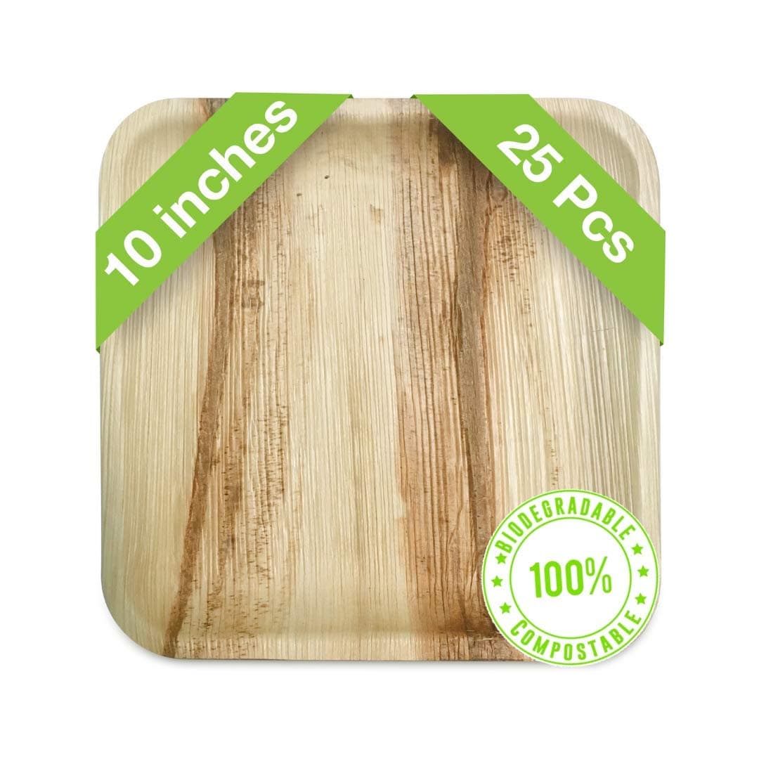 Palm Leaf Plates Set 10"| 25 Pack Heavy Duty Eco-friendly Disposable Dinner Plates | Biodegradable & Compostable | Premium Quality Tableware Ideal For Wedding, Party, Camping & More | Feast Green